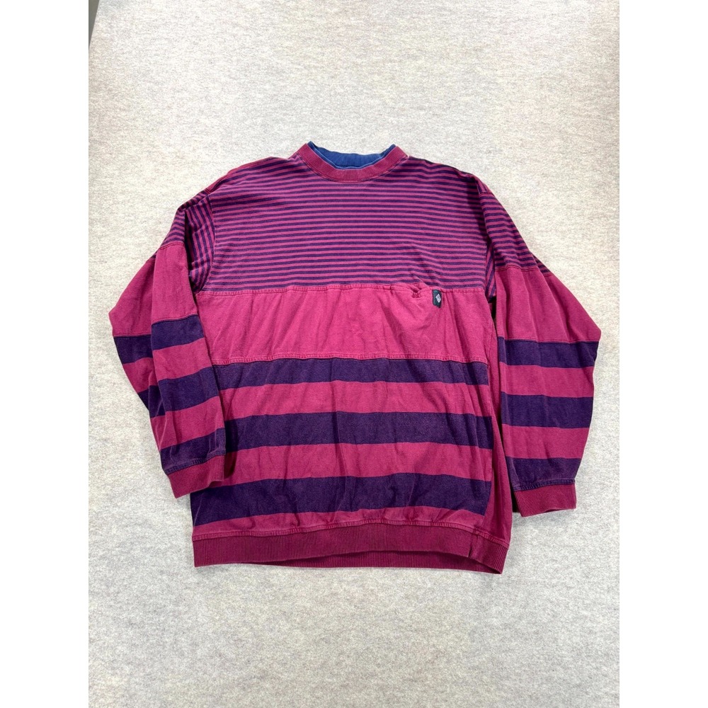 Members Only Vintage Sweater Mens 2XL Tall Red Purple Striped Crew Neck Pullover